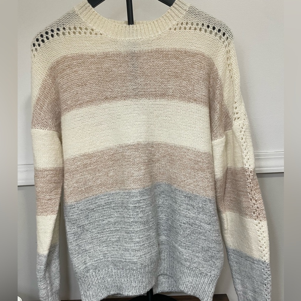 Fate Beige Ivory Gray Colorblock Striped Knit Pullover Sweater Women's Size XS